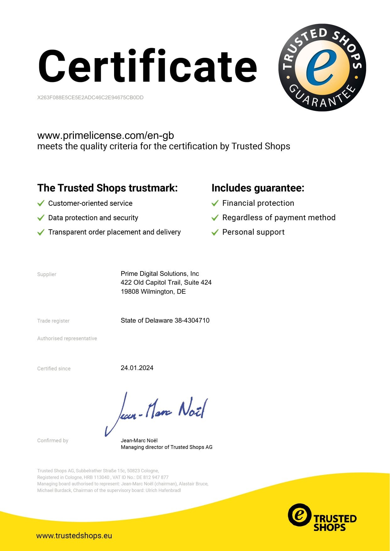 Certified with the Trusted Shops seal of quality for PrimeLicense